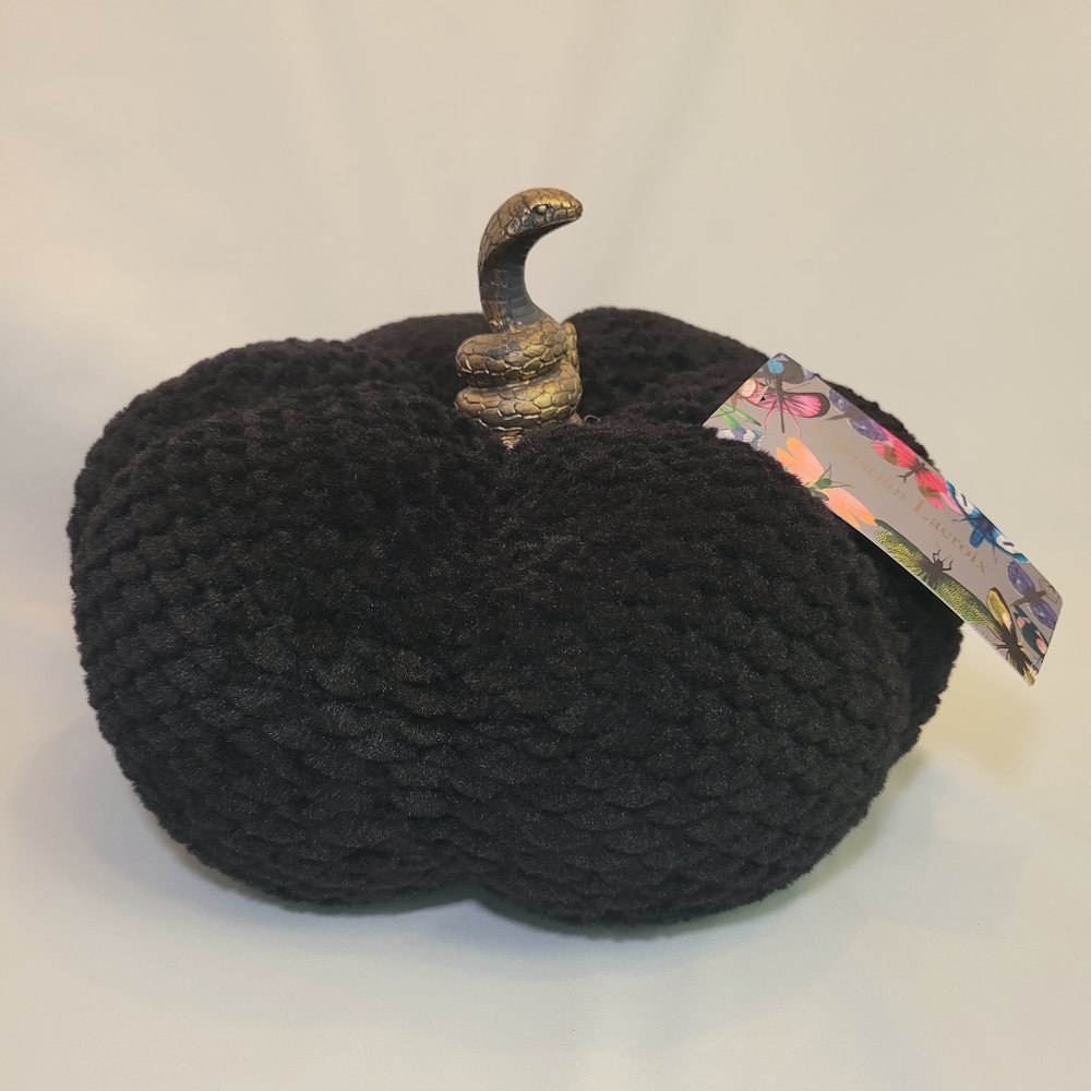 Halloween Decor Rare New Christian Lacroix Black Plush Pumpkin Gold Snake Stem